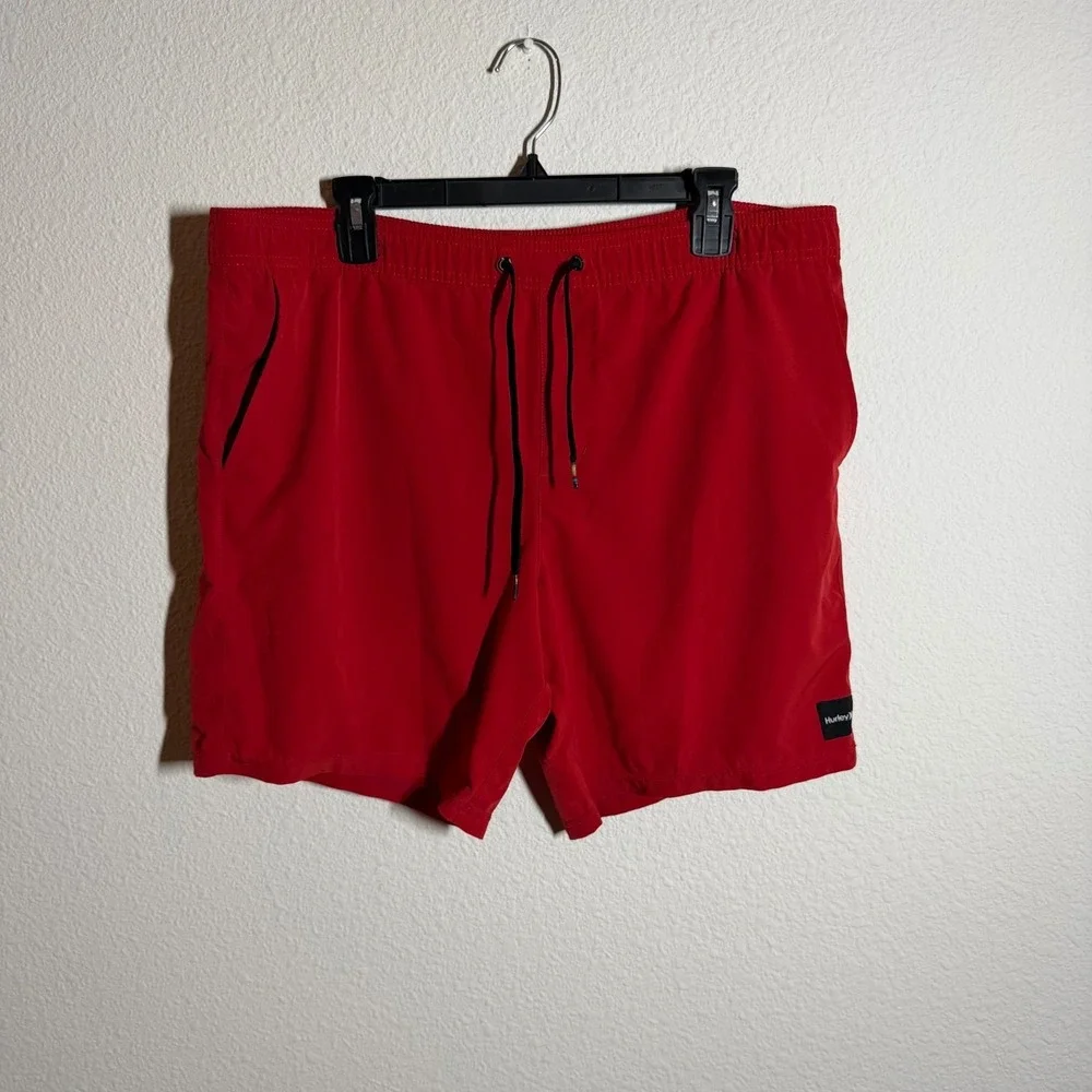 Hurley Dri‎ Fit Convoy Volley Trunks Shorts Mens Large Red Mesh Lined Swimwear